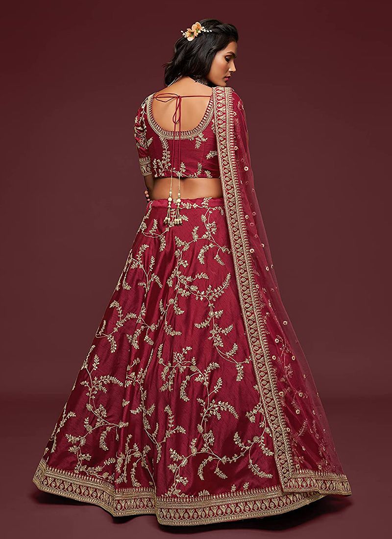 Art Silk Simple Maroon Colour Lehenga With Embroidery Work - Image 4