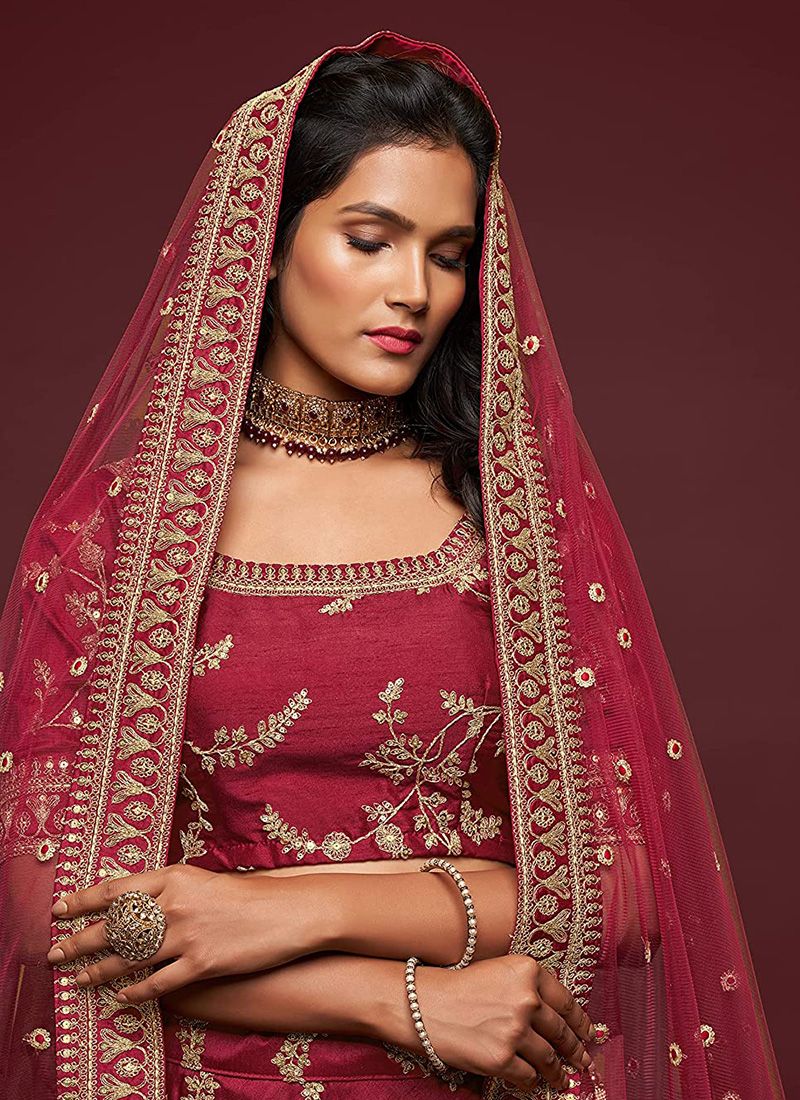 Art Silk Simple Maroon Colour Lehenga With Embroidery Work - Image 5