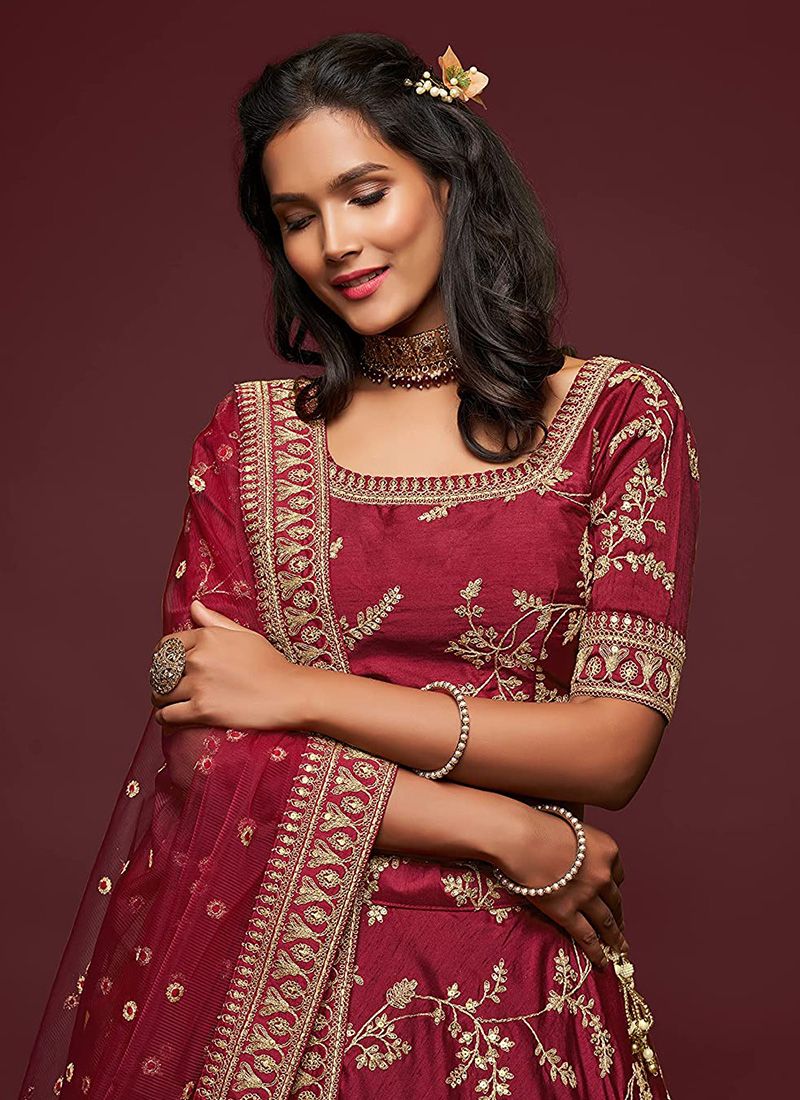Art Silk Simple Maroon Colour Lehenga With Embroidery Work - Image 6
