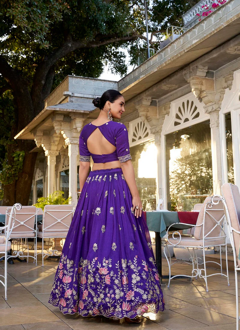 Astonishing Purple Vichitra Silk Thread Embroidered Lehenga Choli - Image 5