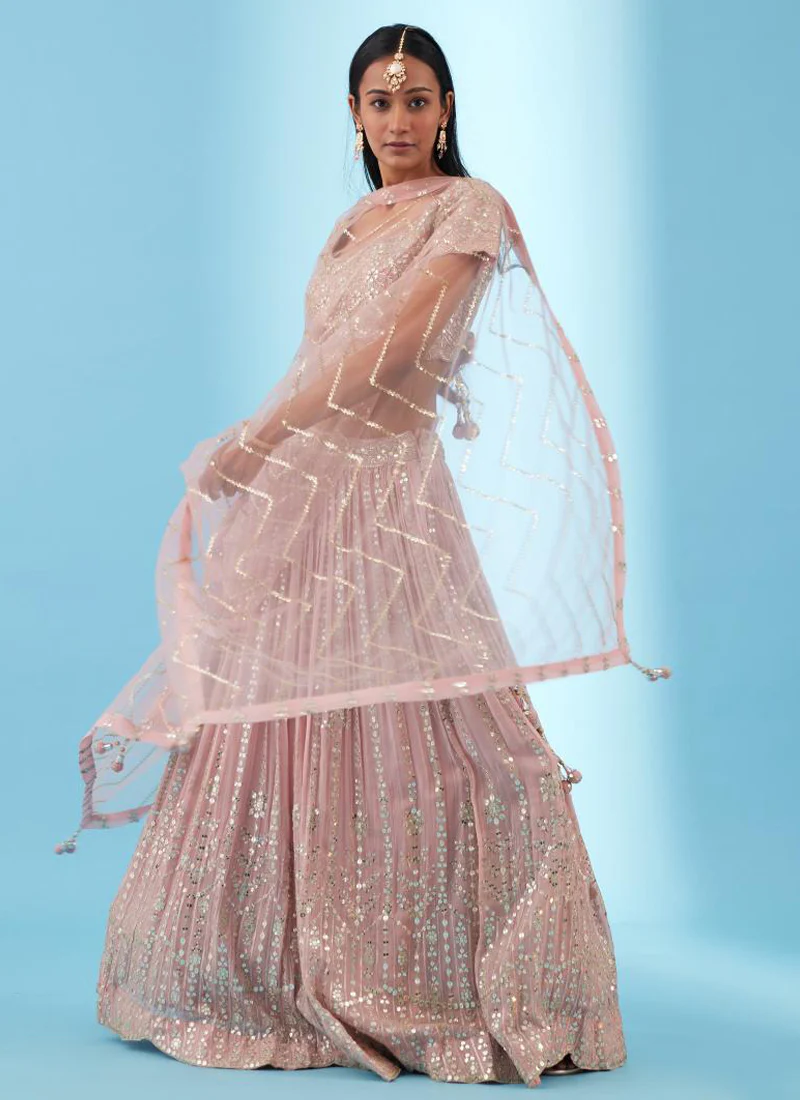Astonishing Sequence Embroidered Georgette Light Pink Lehenga Choli - Image 3