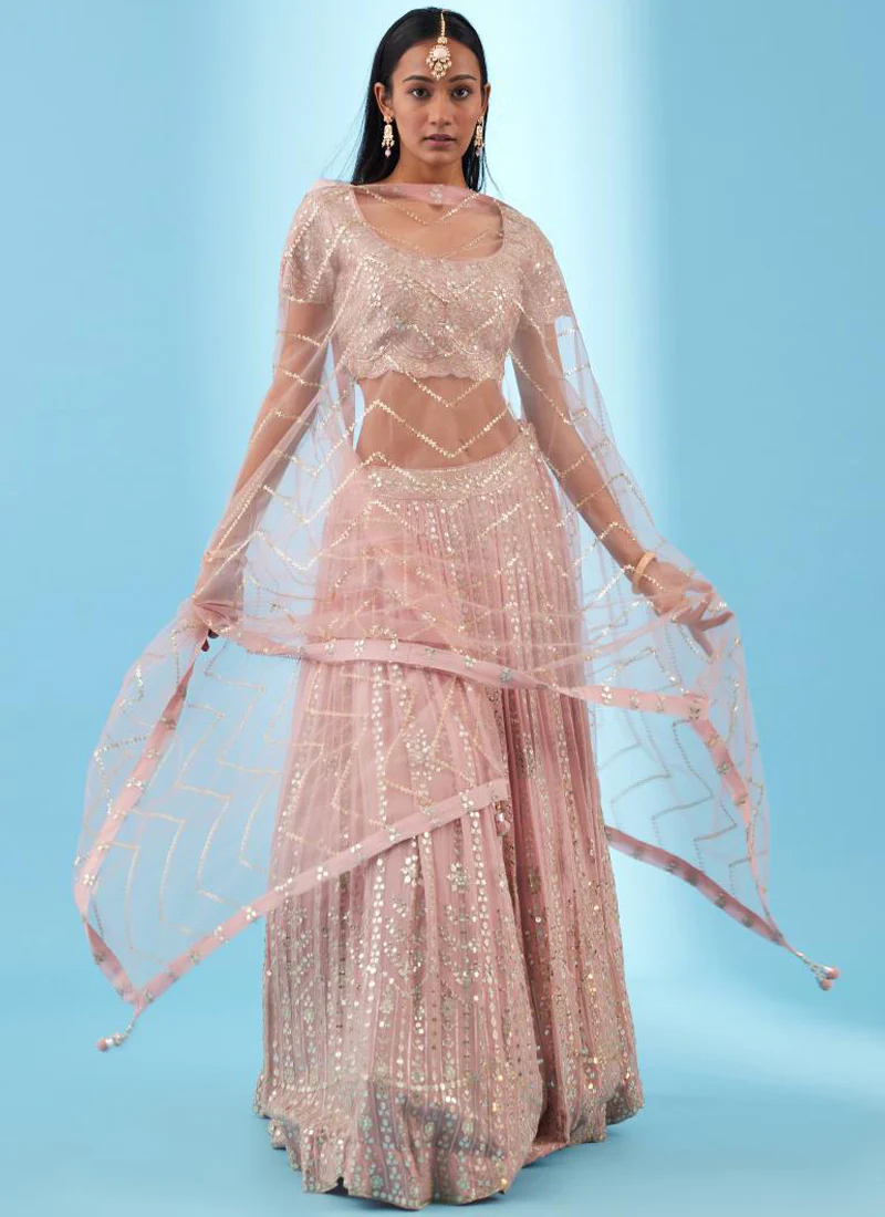 Astonishing Sequence Embroidered Georgette Light Pink Lehenga Choli - Image 4