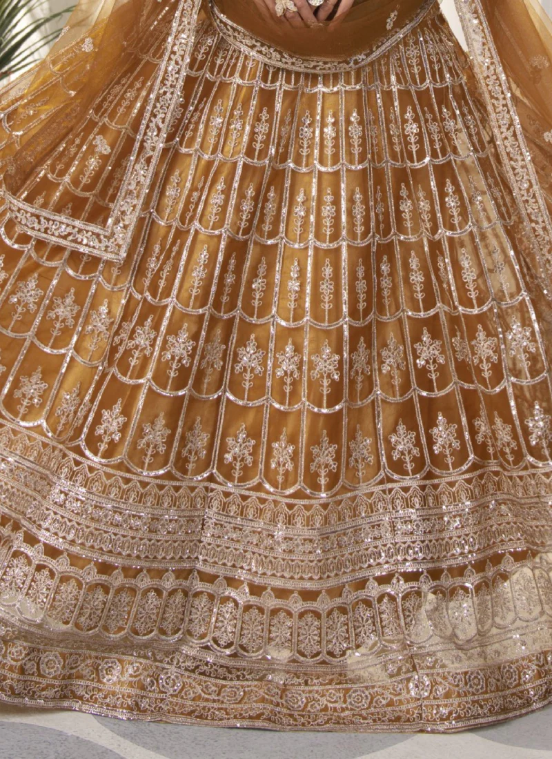 Attractive Sequence Embroidered Net Party Wear Golden Lehenga Choli - Image 7
