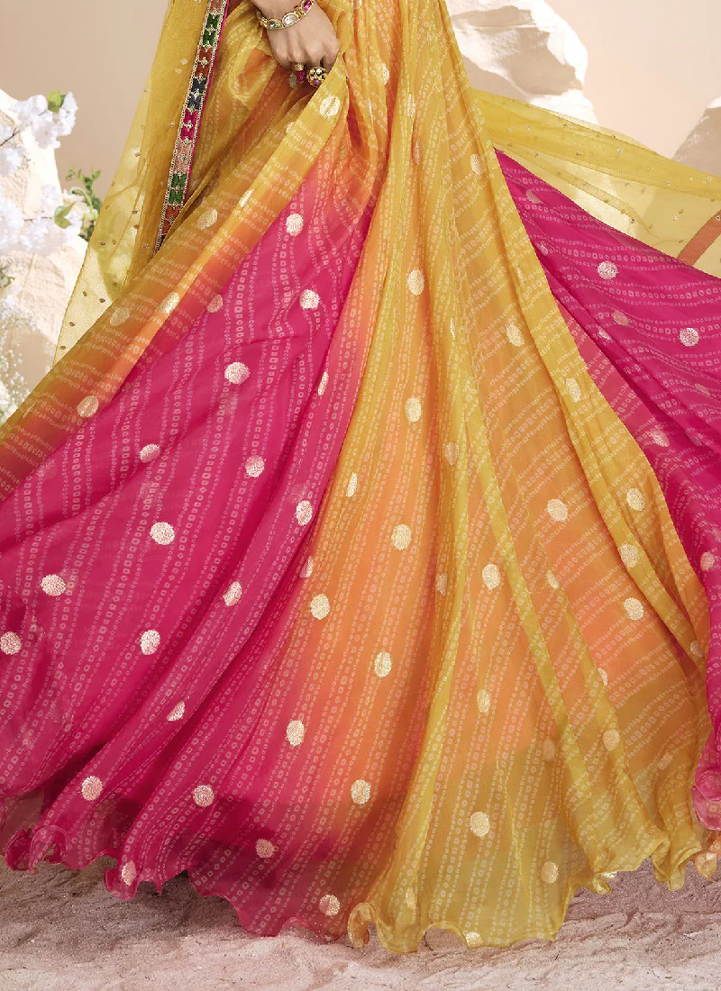 Bandhani Printed Shaded Jacquard Silk Zari Work Lehenga Choli - Image 5