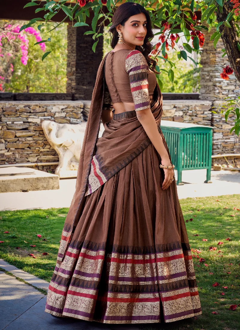 Beautiful Brown Chanderi Silk Featuring Zari Weaving Lehenga Choli Set - Image 5