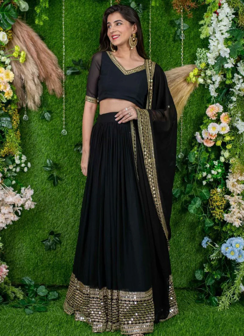 Beautiful Embroidered Georgette Party Wear Black Lehenga Choli - Image 2
