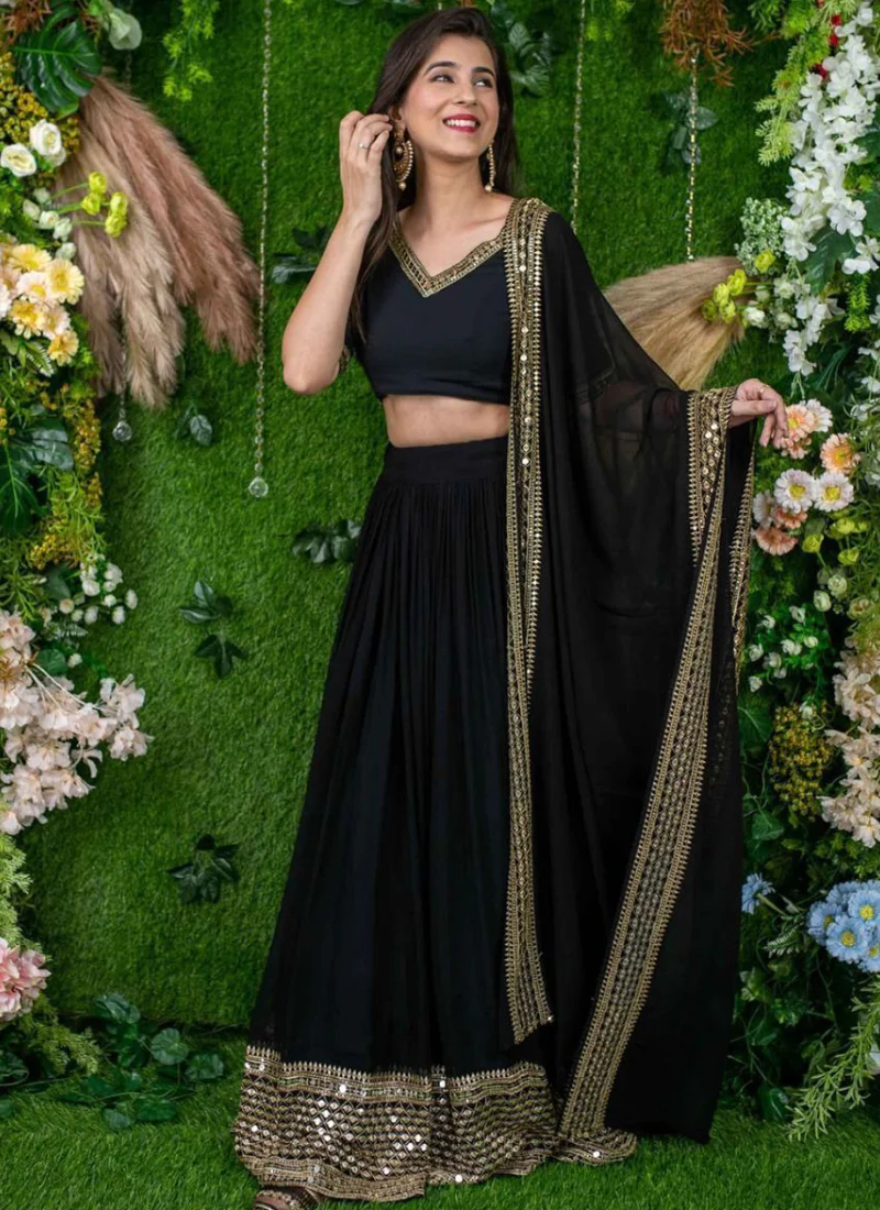 Beautiful Embroidered Georgette Party Wear Black Lehenga Choli - Image 3