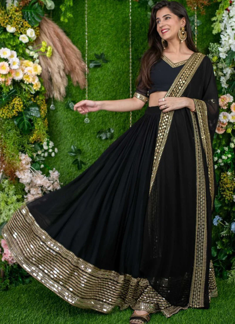 Beautiful Embroidered Georgette Party Wear Black Lehenga Choli - Image 4