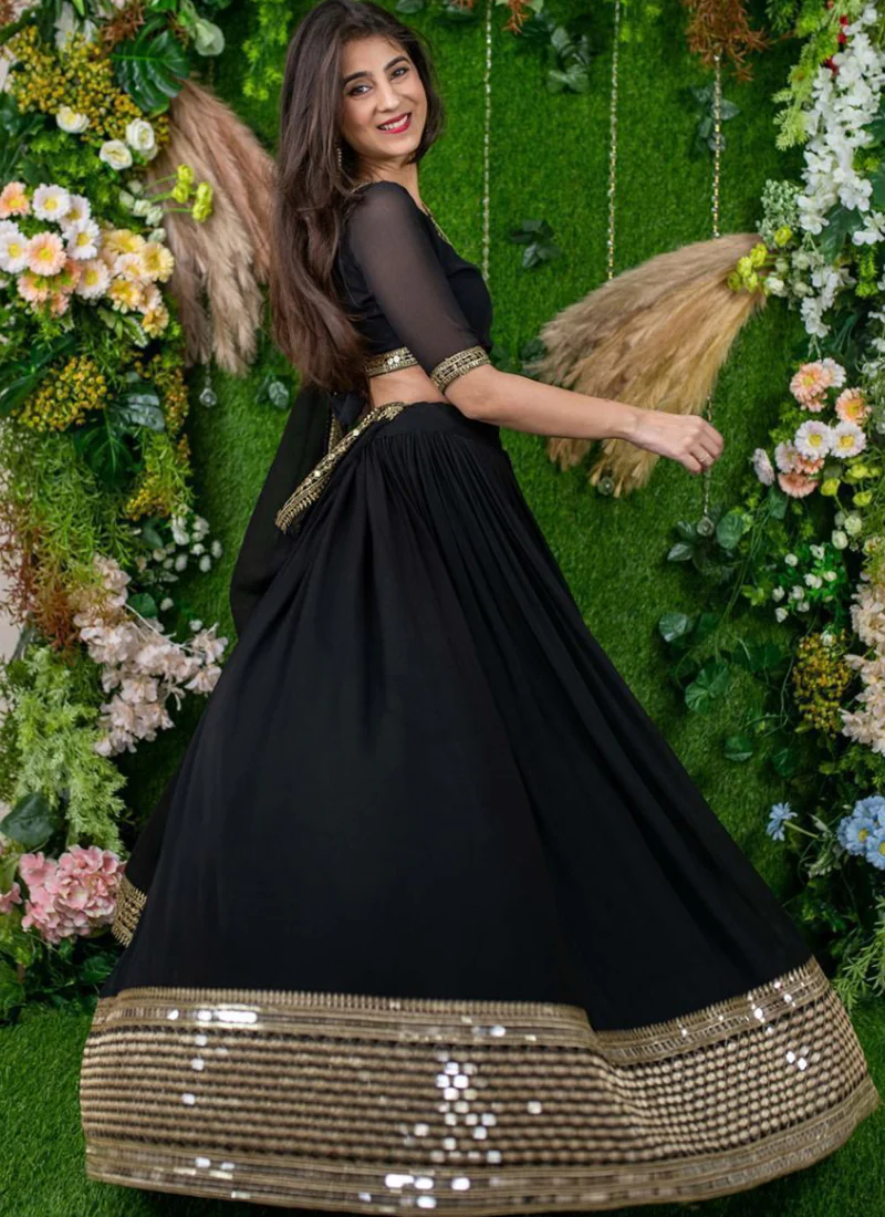 Beautiful Embroidered Georgette Party Wear Black Lehenga Choli - Image 5