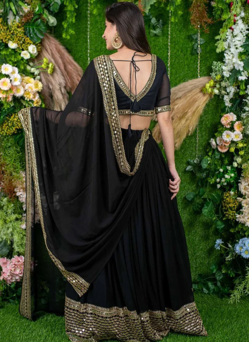 Beautiful Embroidered Georgette Party Wear Black Lehenga Choli - Image 6