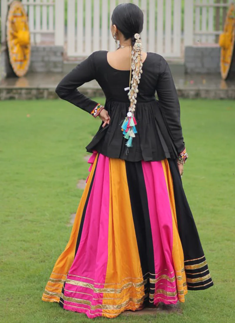 Beautiful Navratri Special Rayon Multi Color Lehenga With Peplum Top - Image 11