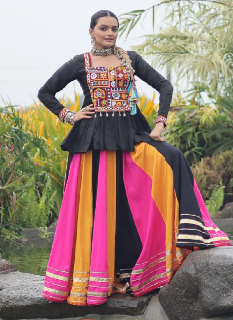 Beautiful Navratri Special Rayon Multi Color Lehenga With Peplum Top - Image 3