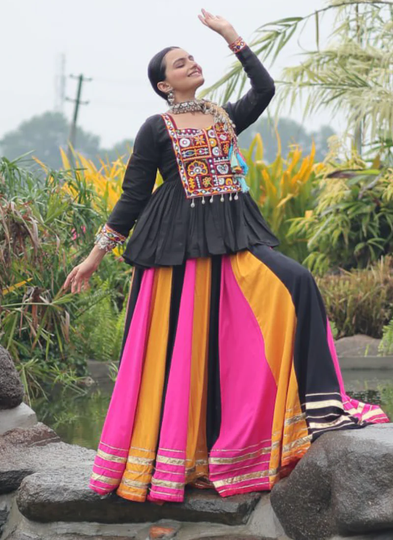 Beautiful Navratri Special Rayon Multi Color Lehenga With Peplum Top - Image 5