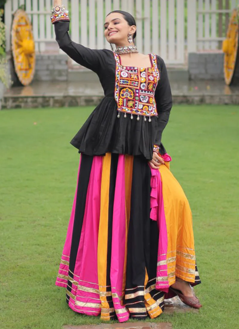 Beautiful Navratri Special Rayon Multi Color Lehenga With Peplum Top - Image 6