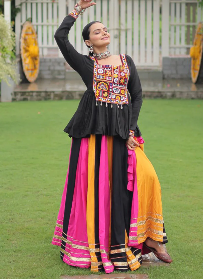 Beautiful Navratri Special Rayon Multi Color Lehenga With Peplum Top - Image 7