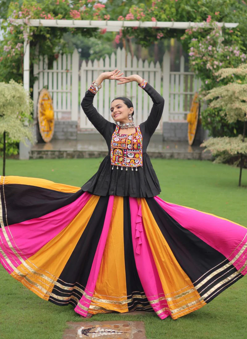 Beautiful Navratri Special Rayon Multi Color Lehenga With Peplum Top - Image 8