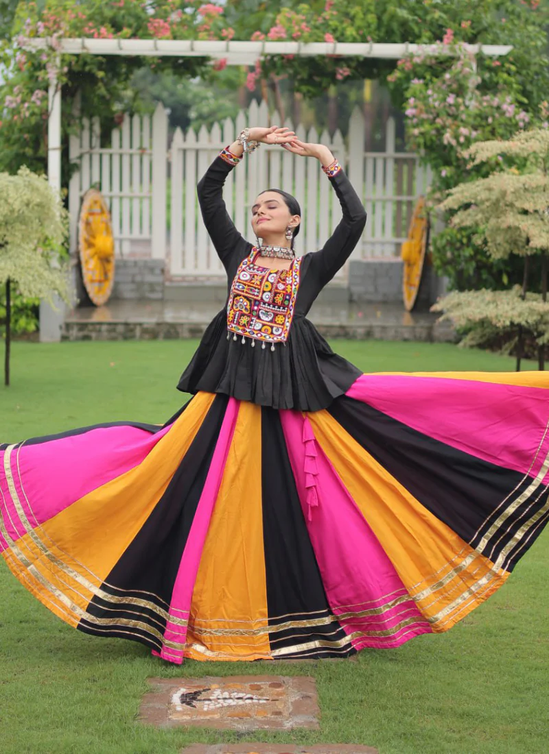 Beautiful Navratri Special Rayon Multi Color Lehenga With Peplum Top - Image 9