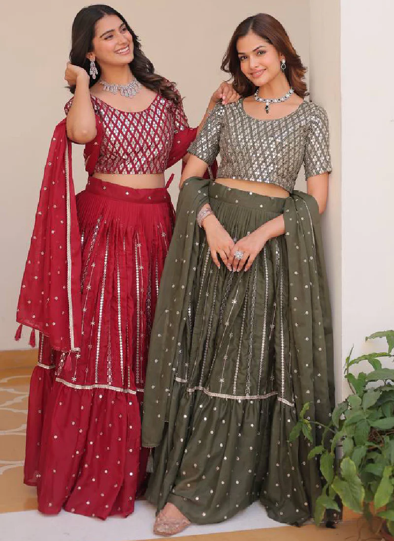 Beautiful Red Georgette Sequence Work Lehenga Choli For Wedding - Image 9