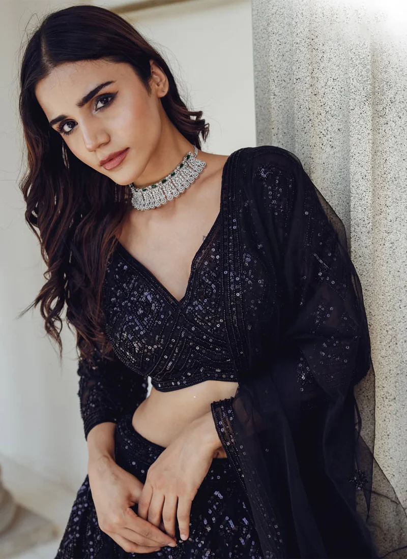 Beautiful Sequence Embroidered Party Wear Black Net Lehenga Choli - Image 2