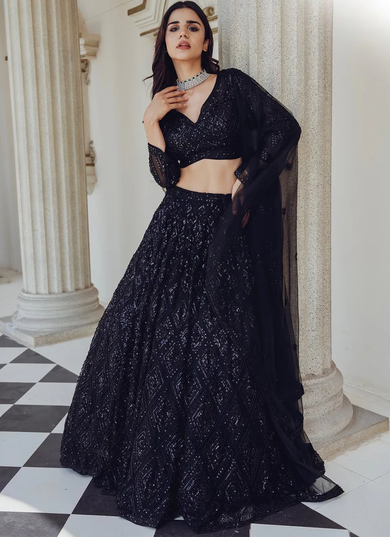 Beautiful Sequence Embroidered Party Wear Black Net Lehenga Choli - Image 3