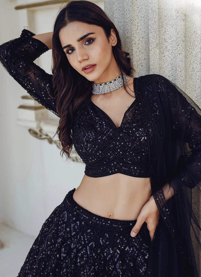 Beautiful Sequence Embroidered Party Wear Black Net Lehenga Choli - Image 4