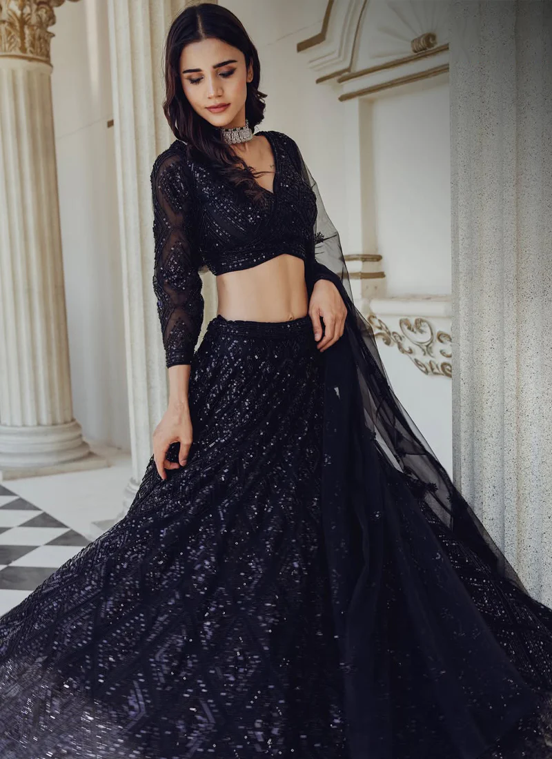 Beautiful Sequence Embroidered Party Wear Black Net Lehenga Choli - Image 5