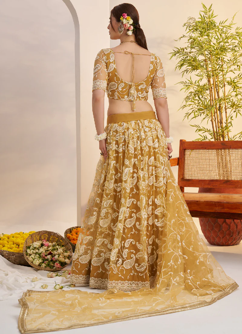 Bewitching Yellow Net Thread Embroidered Haldi Special Lehenga Choli - Image 4