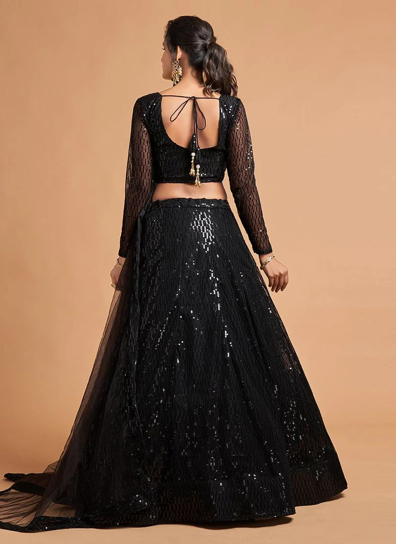 Black Color Embroidery Work Lehenga Choli For Cocktail Party - Image 3