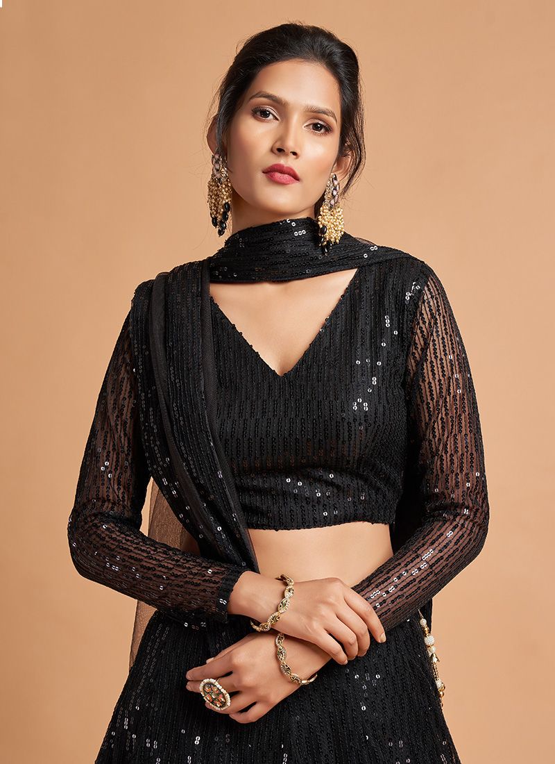 Black Color Embroidery Work Lehenga Choli For Cocktail Party - Image 4