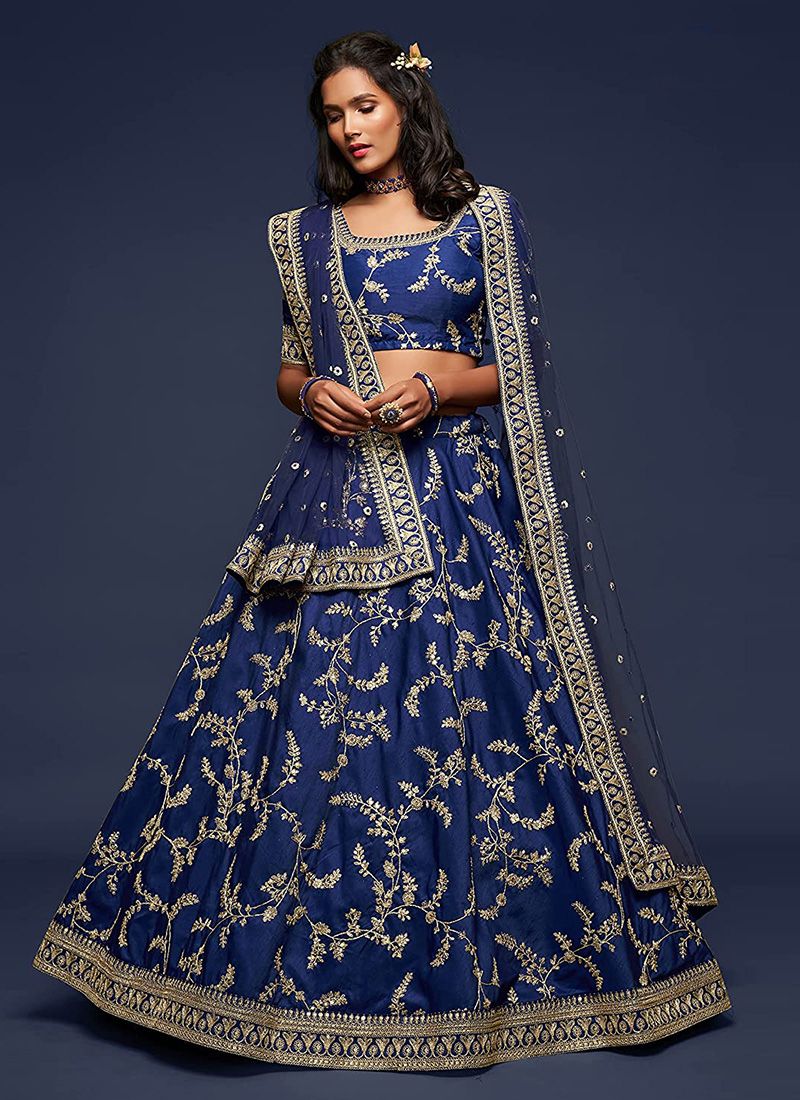 Blue Beautiful Simple Lehenga With Embroidery Work - Image 2
