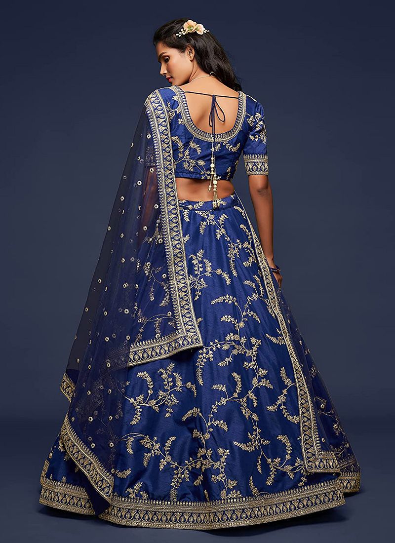 Blue Beautiful Simple Lehenga With Embroidery Work - Image 3
