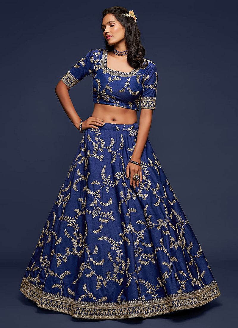 Blue Beautiful Simple Lehenga With Embroidery Work - Image 4