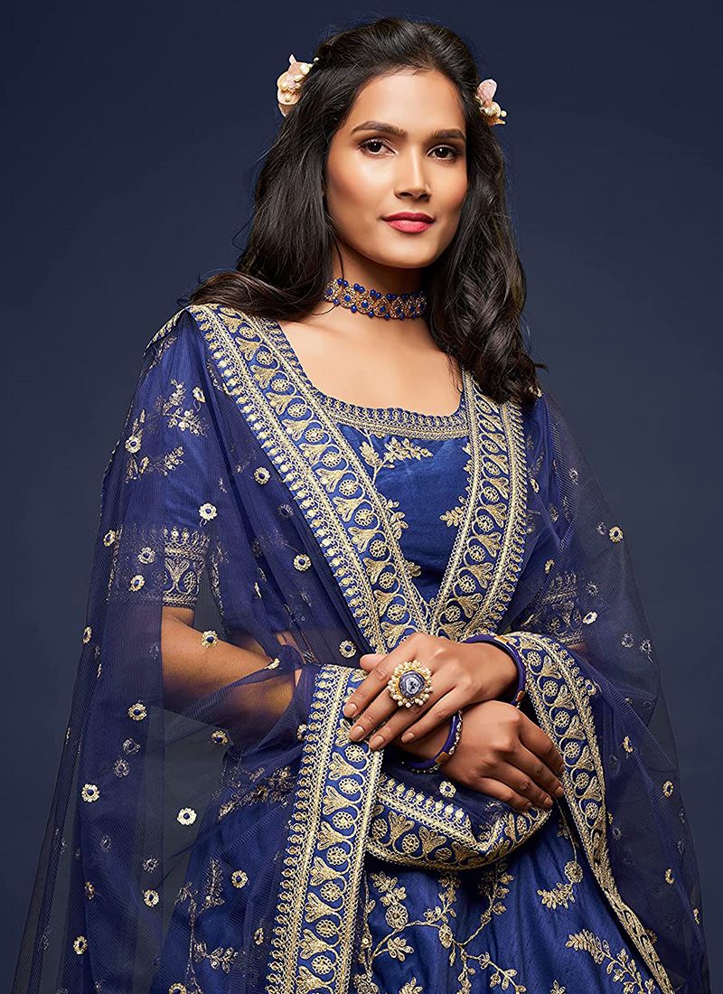 Blue Beautiful Simple Lehenga With Embroidery Work - Image 5