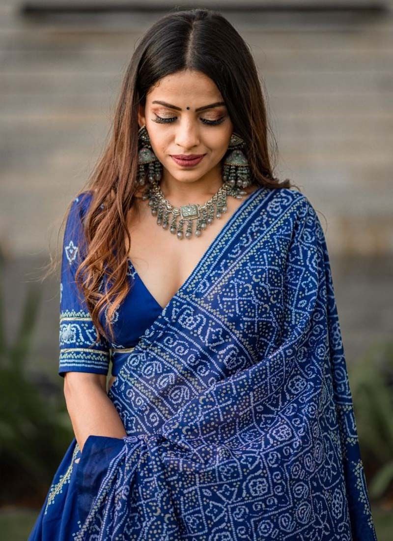 Blue Color Bandhani Print Silk Lehenga Choli - Image 4