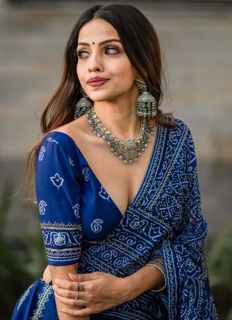 Blue Color Bandhani Print Silk Lehenga Choli - Image 5