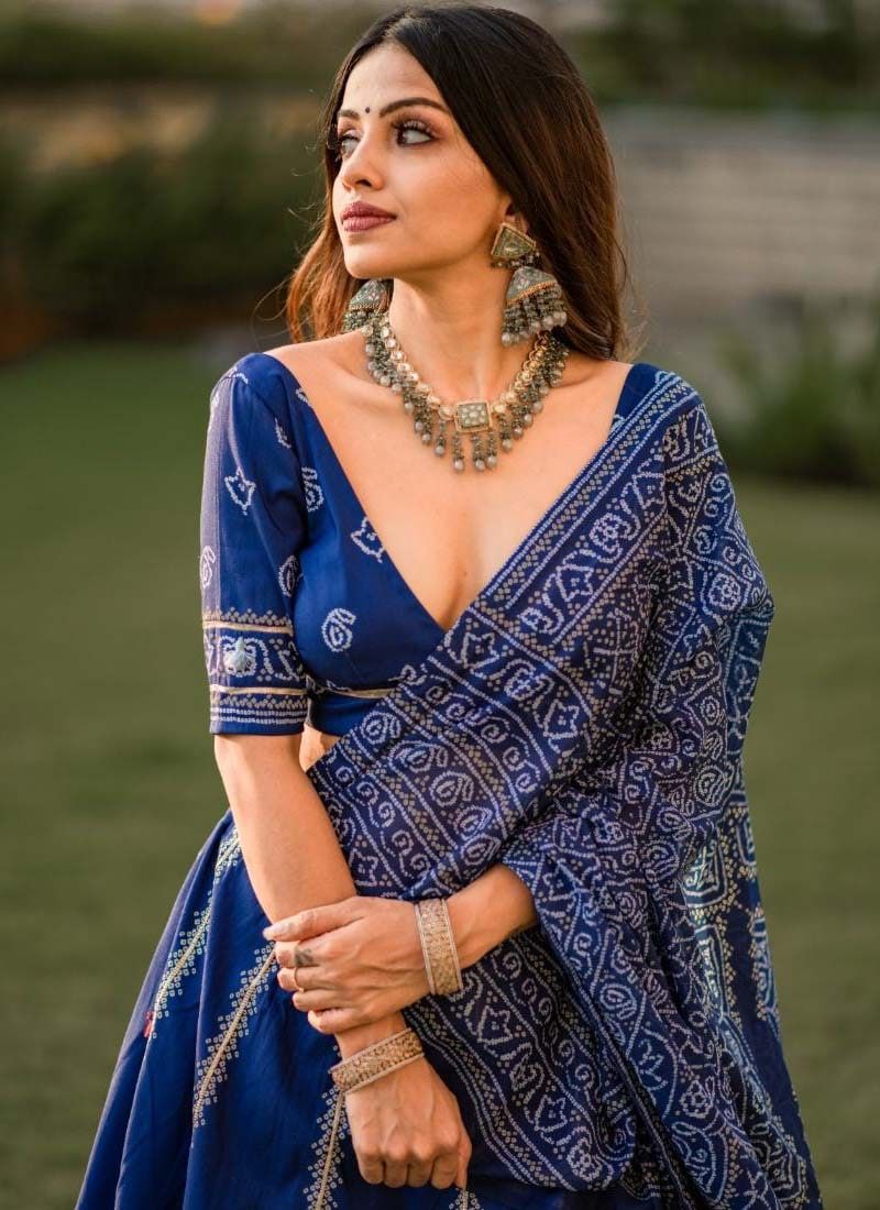 Blue Color Bandhani Print Silk Lehenga Choli - Image 6