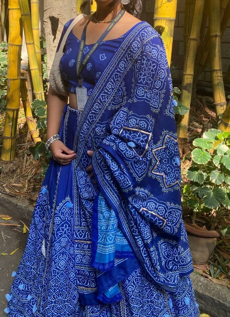 Blue Color Bandhani Print Silk Lehenga Choli - Image 7