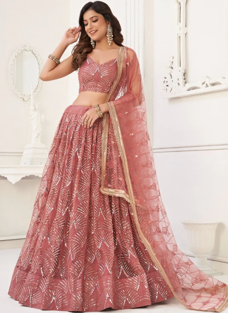 Blush Pink Embroidered Butterfly Net Lehenga Choli For Wedding - Image 2