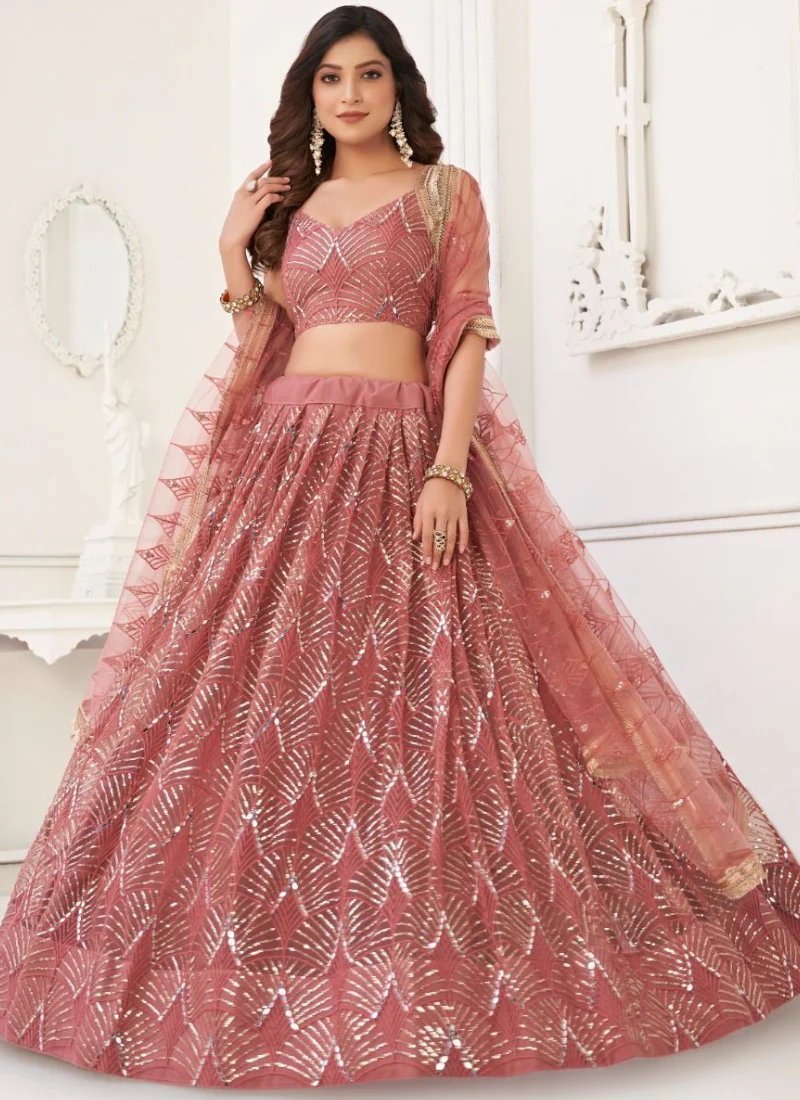 Blush Pink Embroidered Butterfly Net Lehenga Choli For Wedding - Image 3