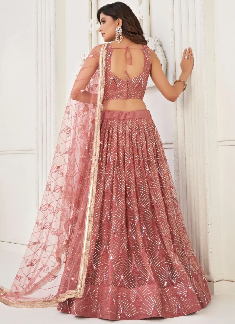 Blush Pink Embroidered Butterfly Net Lehenga Choli For Wedding - Image 4