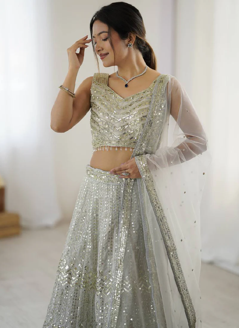 Captivating Sequence Work Georgette Silver Party Wear Lehenga Choli - Image 2