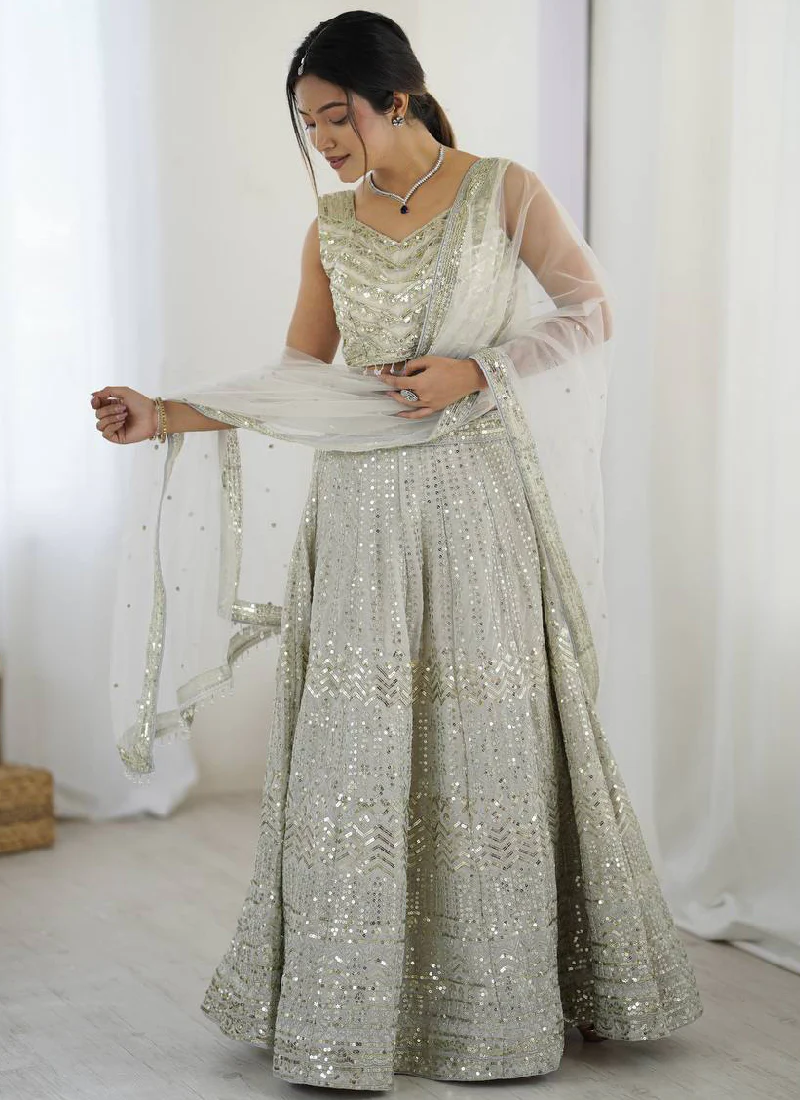 Captivating Sequence Work Georgette Silver Party Wear Lehenga Choli - Image 3