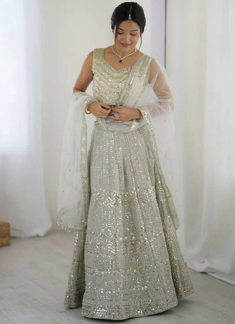 Captivating Sequence Work Georgette Silver Party Wear Lehenga Choli - Image 4