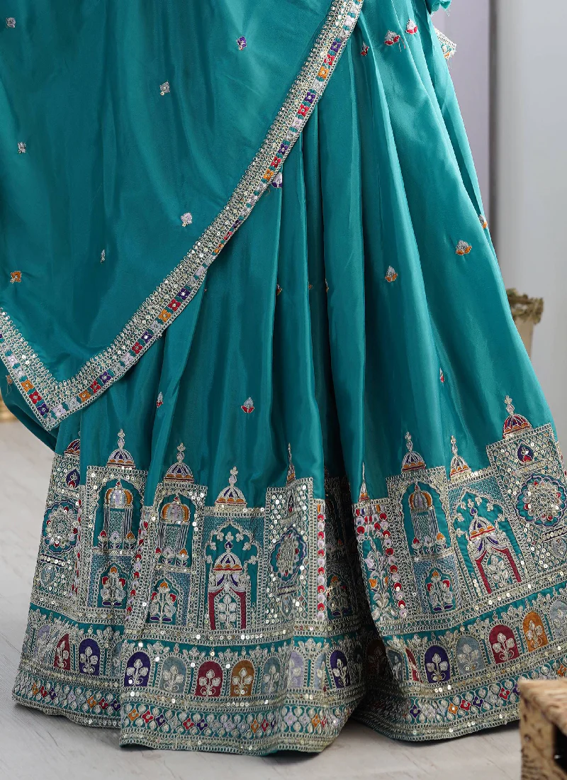 Ceremonial Wear Embroidered Silk Lehenga Choli In Rama Green Color - Image 7