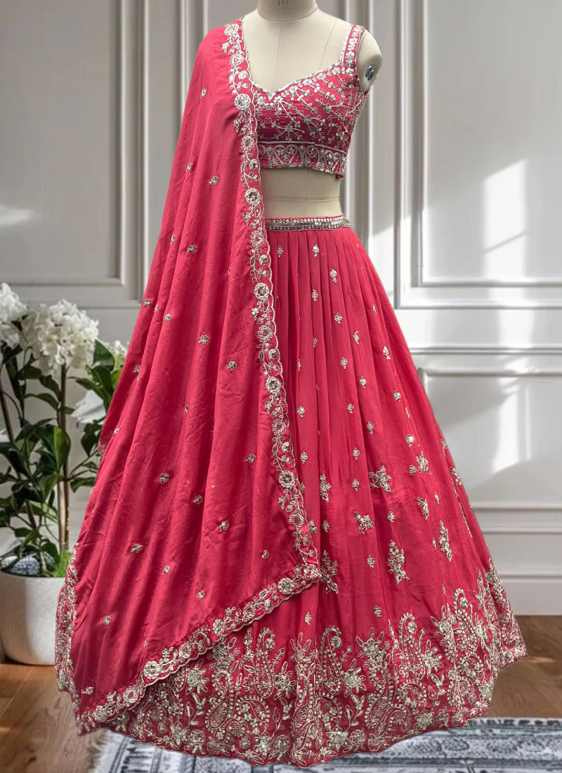 Charismatic Coding Embroidered Deep Pink Chinon Silk Lehenga Choli Set - Image 7