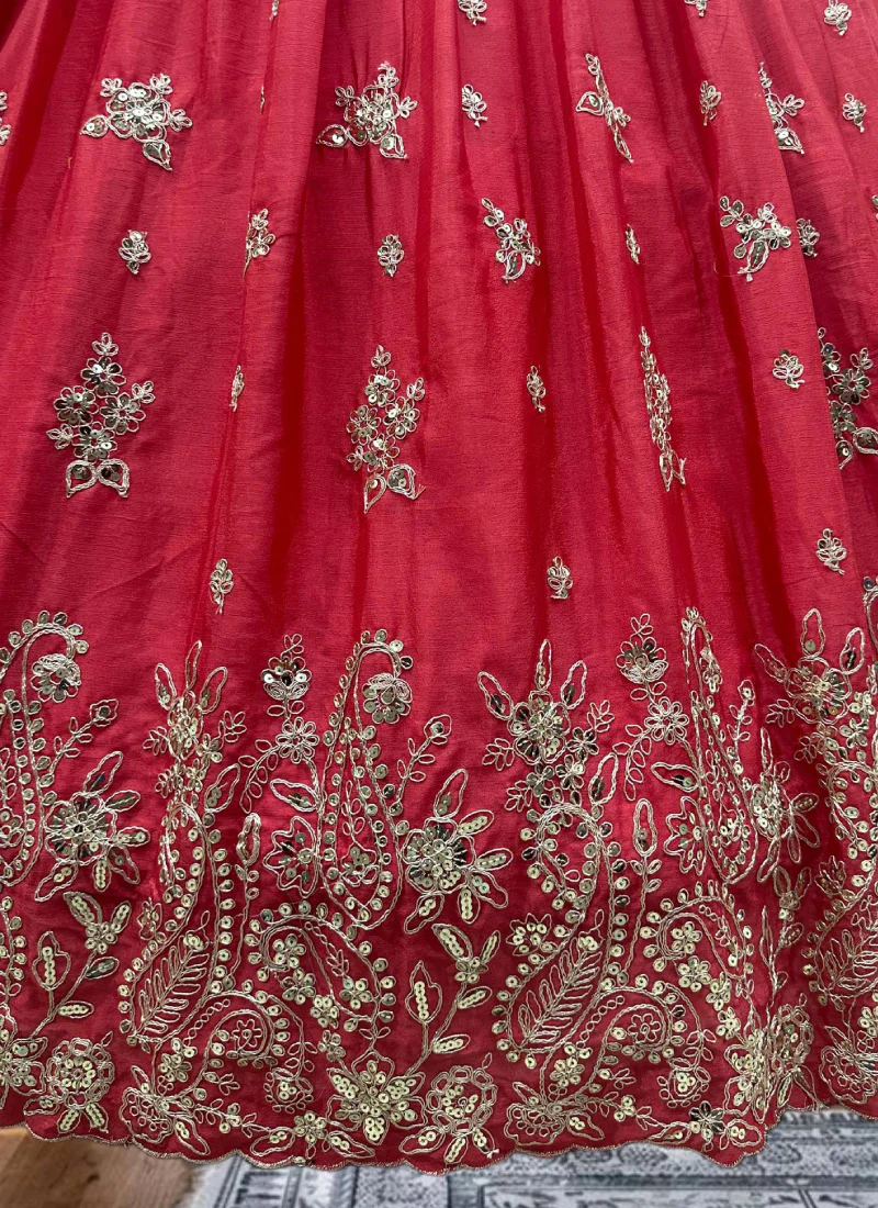 Charismatic Coding Embroidered Deep Pink Chinon Silk Lehenga Choli Set - Image 8