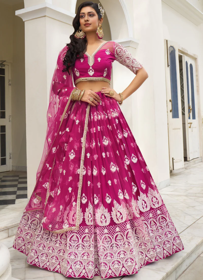 Charismatic Net Thread Embroidery Work Dark Pink Lehenga Choli - Image 2