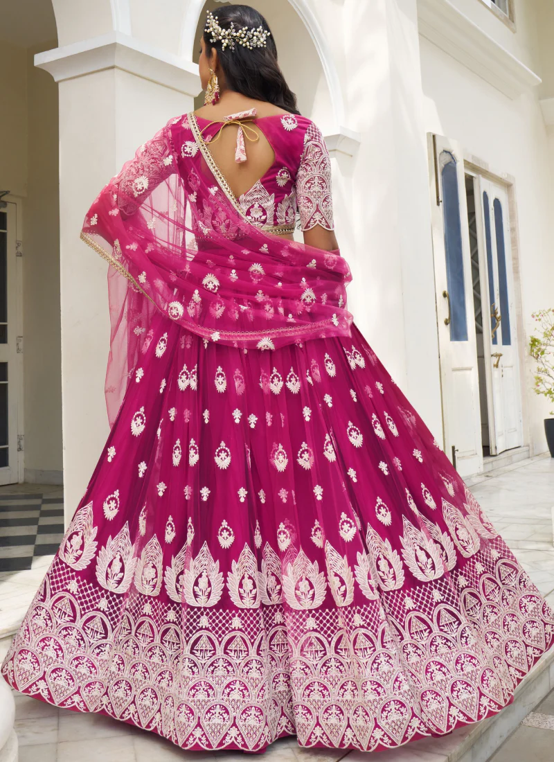 Charismatic Net Thread Embroidery Work Dark Pink Lehenga Choli - Image 3