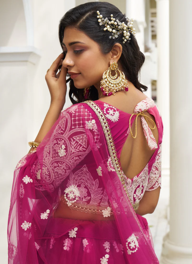 Charismatic Net Thread Embroidery Work Dark Pink Lehenga Choli - Image 4