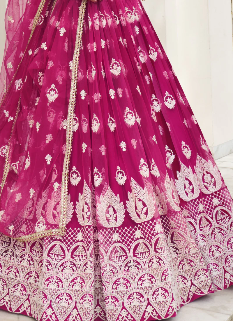 Charismatic Net Thread Embroidery Work Dark Pink Lehenga Choli - Image 5
